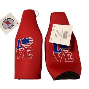 2- Kolder Bottle Koozie Neoprene Red Patriotic Love Beer Can‎ Cooler Sleeve